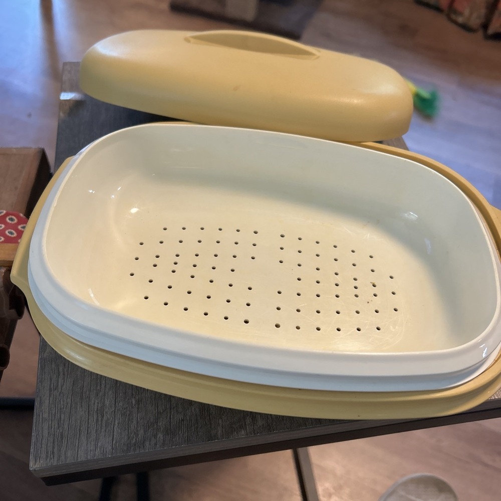Tupperware Microwave Steamer 3-Piece Set Harvest Gold 1273-7 1274-3 1275 Vintage
